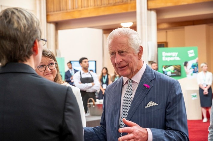 King Charles III visiting the breakthrough innovation zone at Climate Innovation Forum 2023